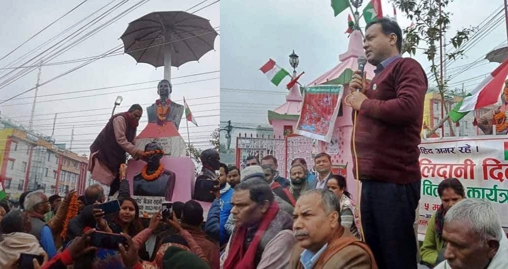 लहान पुगेर अध्यक्ष उपेन्द्र यादब र मन्त्री विजयले गरे शहिदको शालिकमा माल्यार्पण