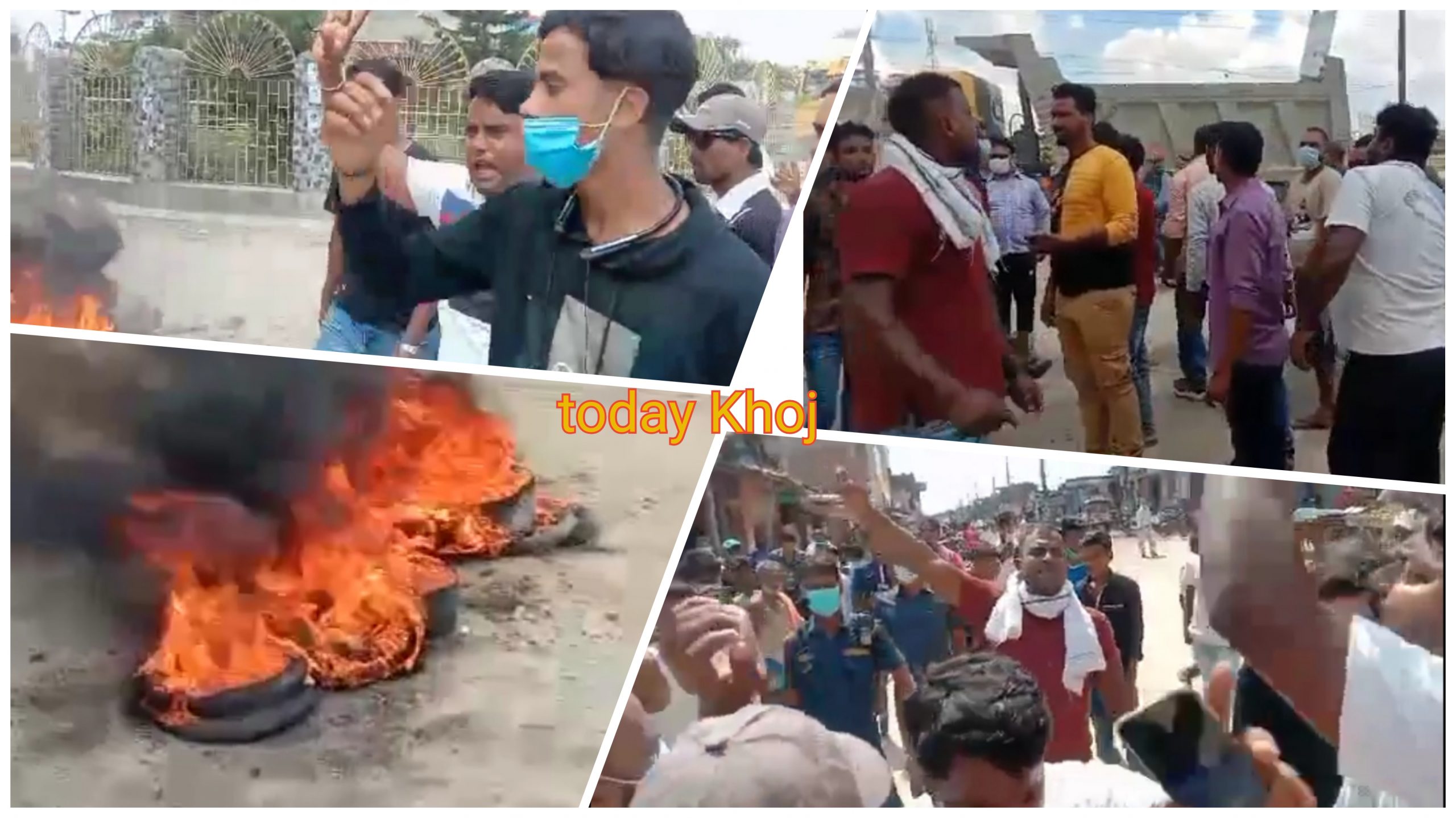 जनकपुरमा युवा संघका कार्यकर्ताद्वारा टायर बालेर प्रदर्शन, सर्वोच्चको फैसलाविरुद्ध नाराबाजी