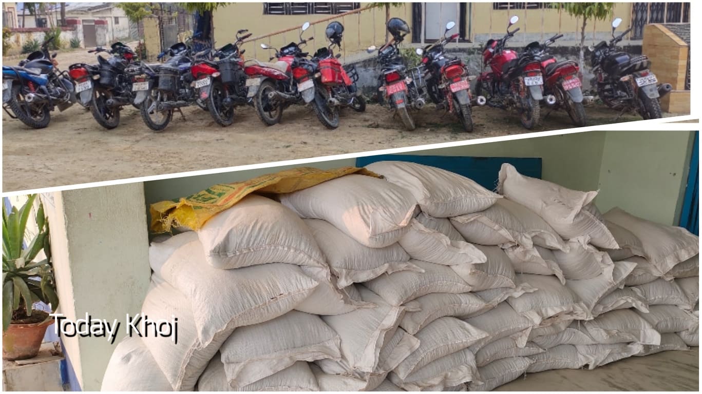 धनुषा प्रहरीले ४९ बोरा हरियो मटर र ११ मोटरसाइकल समात्यो
