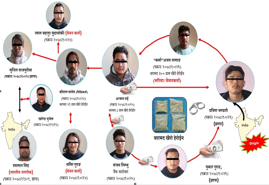 ब्राउन सुगर कारोबारी सशस्त्र प्रहरी हवल्दारसहित ११ जना पक्राउ