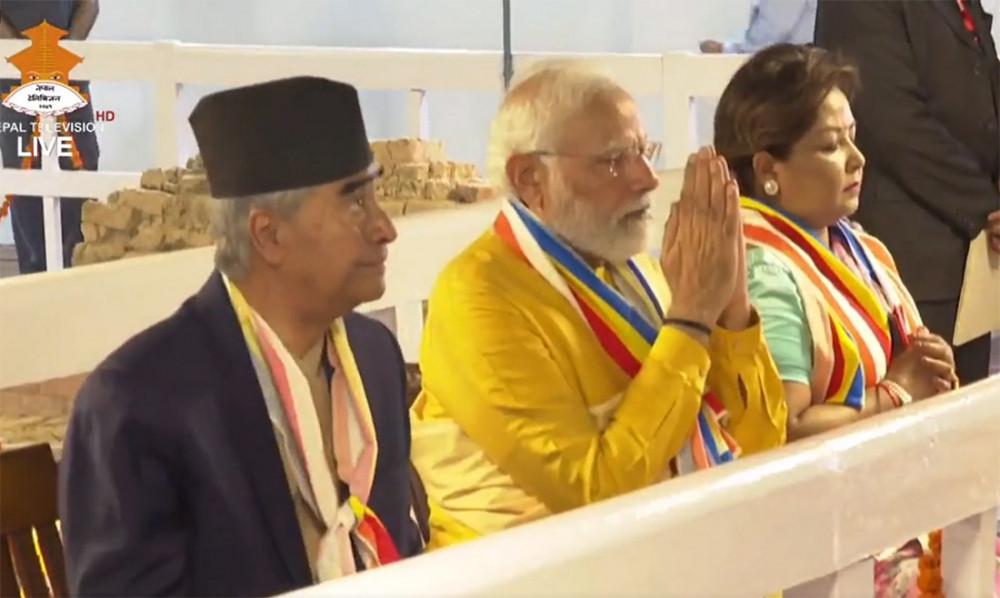 लुम्बिनीमा ओ‌र्लिए लगत्तैै मोदीले भने, ‘बुद्ध जन्मस्थल आउन पाएकोमा खुसी छु’