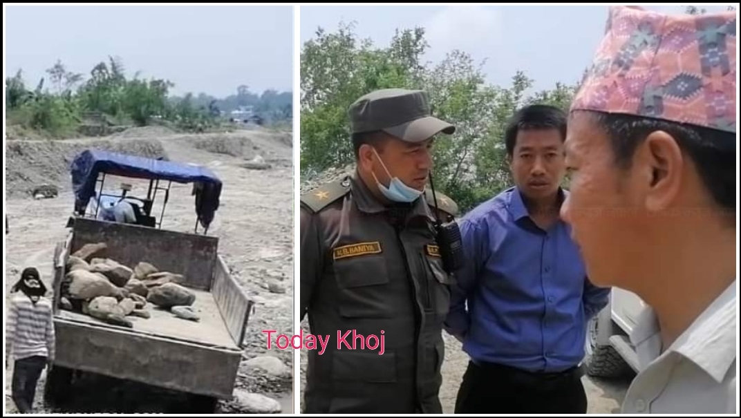 मेयर हर्क साम्पाङ पनि एक्सनमा : खोलामा ढुङ्गा-गिट्टी तस्करी गर्नेहरुको भागाभाग !